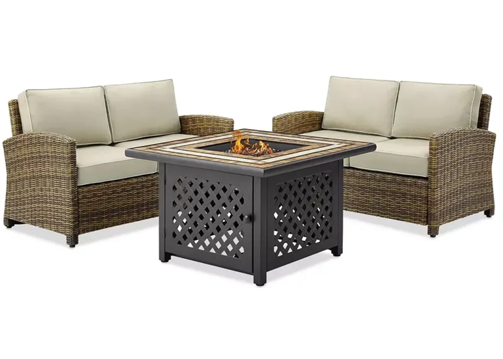 Sparrow & Wren Bradenton 3 Piece Outdoor Wicker Conversation Set with Fire Table