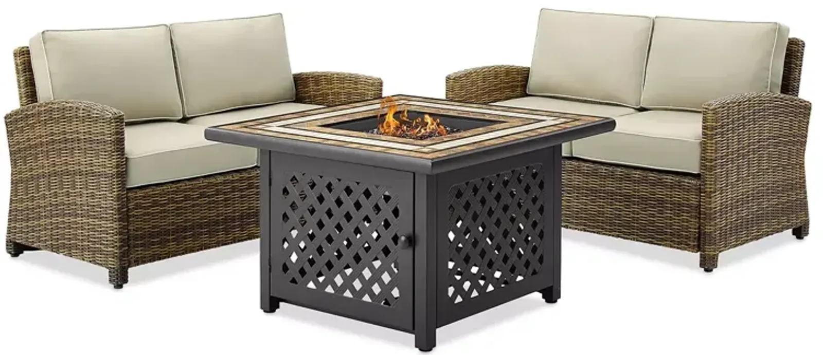 Sparrow & Wren Bradenton 3 Piece Outdoor Wicker Conversation Set with Fire Table