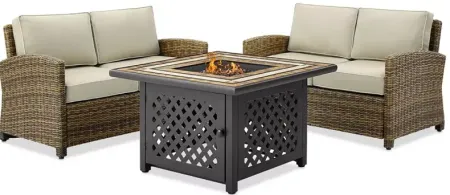 Sparrow & Wren Bradenton 3 Piece Outdoor Wicker Conversation Set with Fire Table