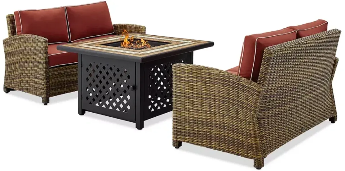 Sparrow & Wren Bradenton 3 Piece Outdoor Wicker Conversation Set with Fire Table