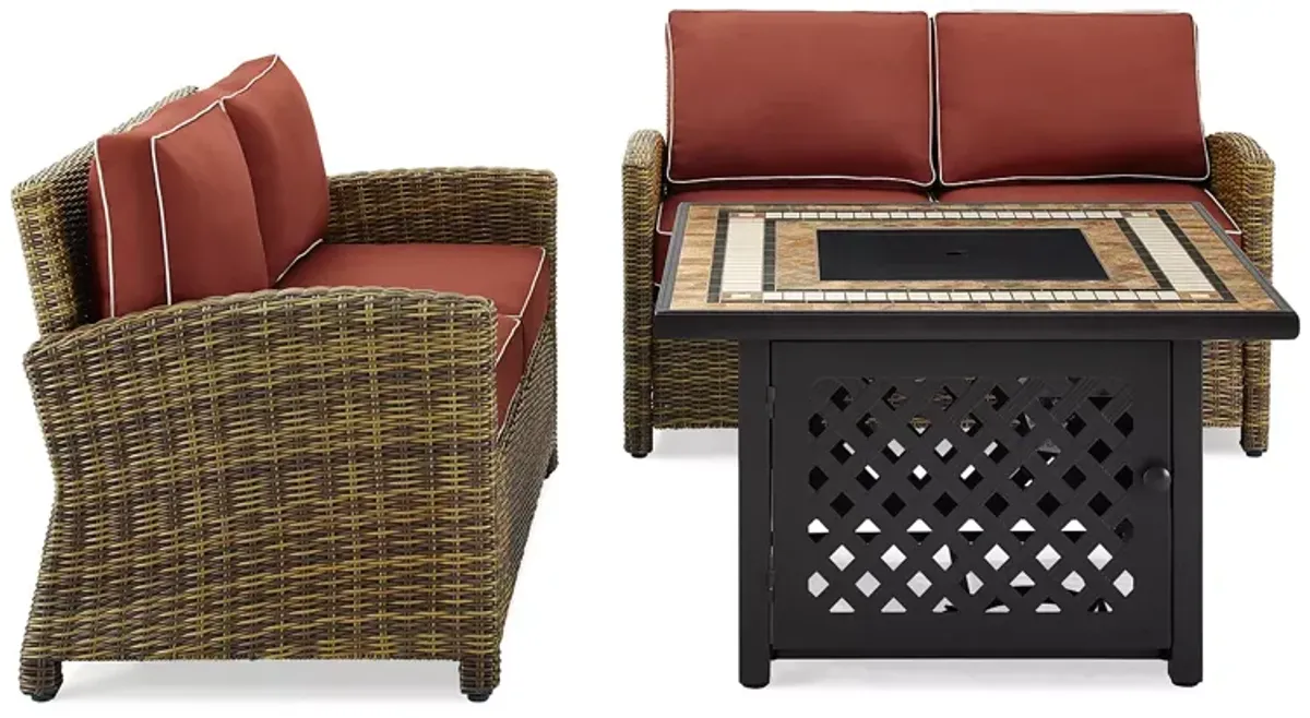 Sparrow & Wren Bradenton 3 Piece Outdoor Wicker Conversation Set with Fire Table