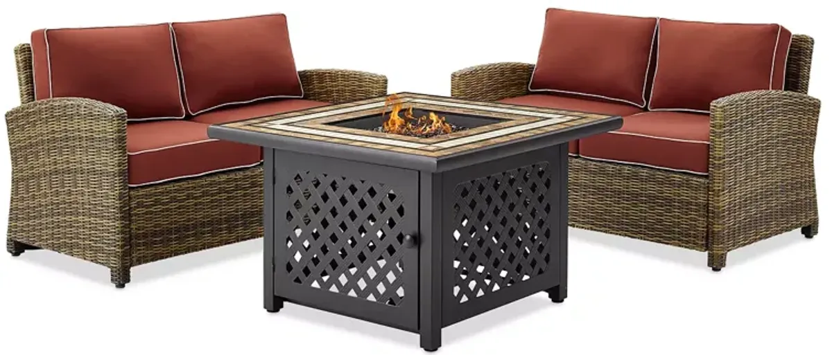 Sparrow & Wren Bradenton 3 Piece Outdoor Wicker Conversation Set with Fire Table