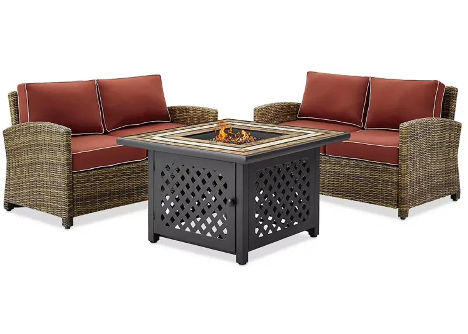 Sparrow & Wren Bradenton 3 Piece Outdoor Wicker Conversation Set with Fire Table