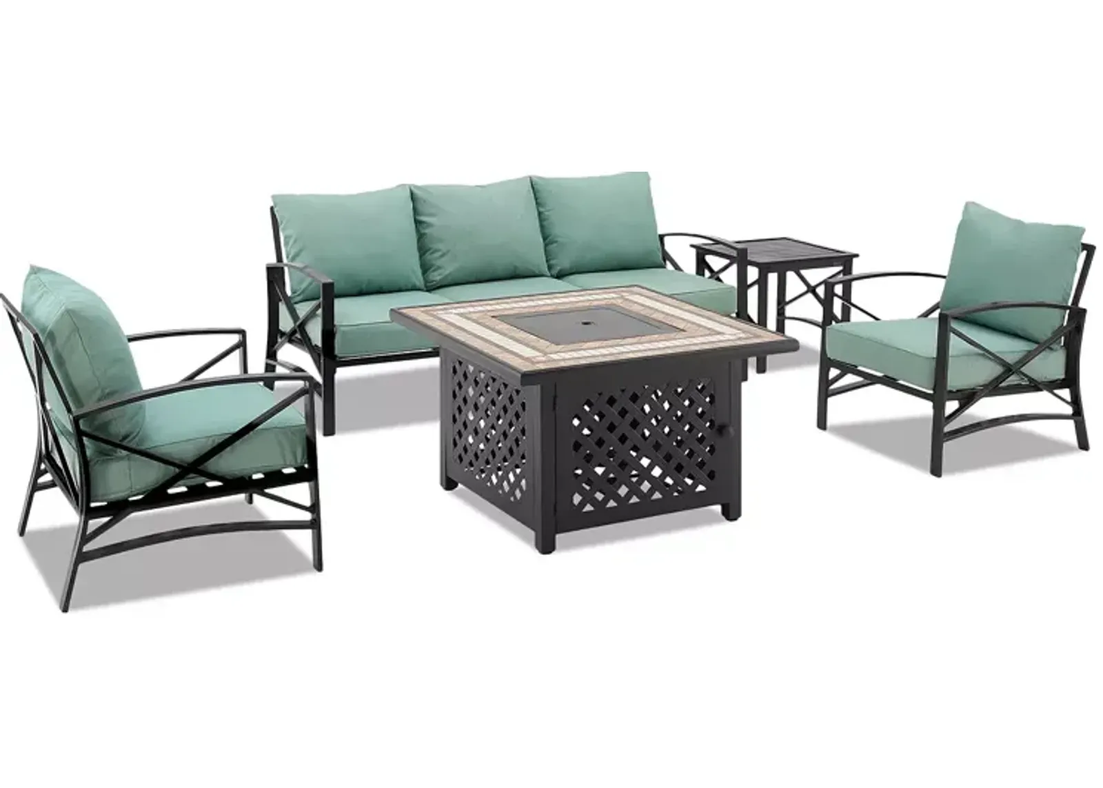 Sparrow & Wren Kaplan 5 Piece Outdoor Metal Sofa Set with Fire Table