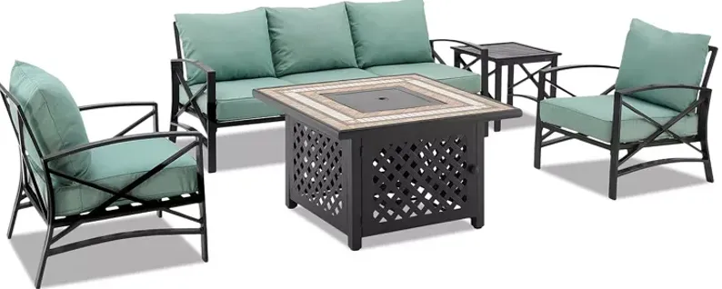 Sparrow & Wren Kaplan 5 Piece Outdoor Metal Sofa Set with Fire Table