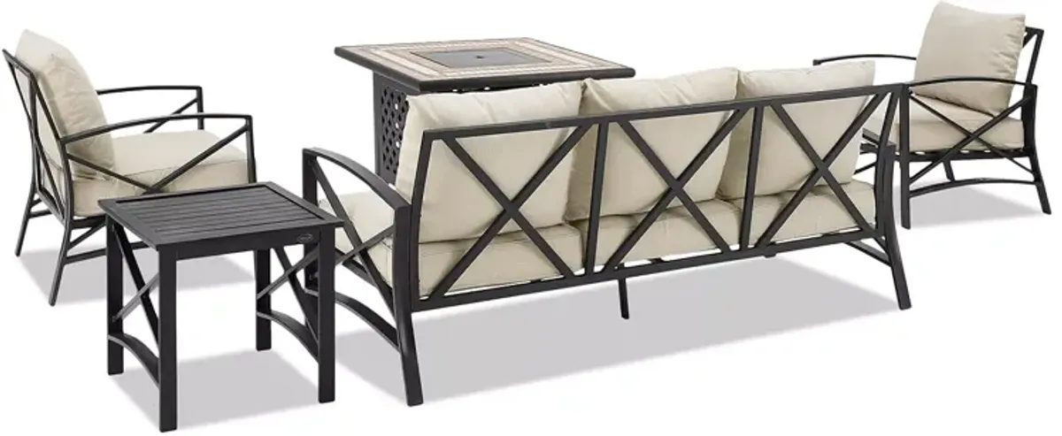 Sparrow & Wren Kaplan 5 Piece Outdoor Metal Sofa Set with Fire Table