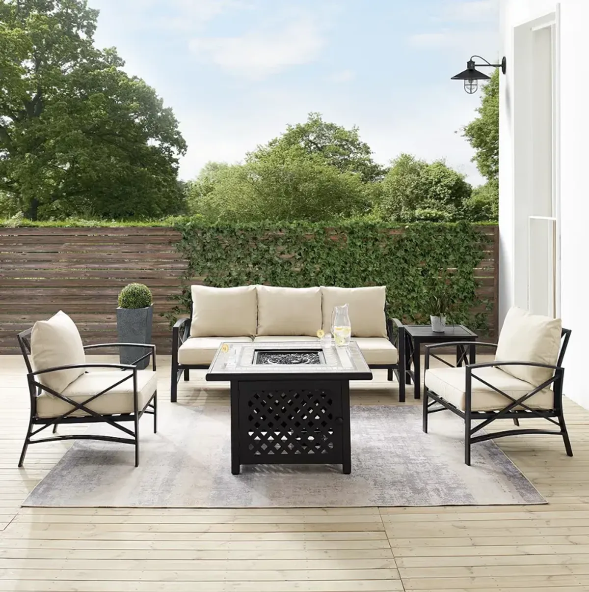 Sparrow & Wren Kaplan 5 Piece Outdoor Metal Sofa Set with Fire Table