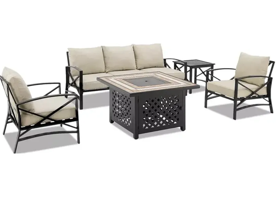 Sparrow & Wren Kaplan 5 Piece Outdoor Metal Sofa Set with Fire Table