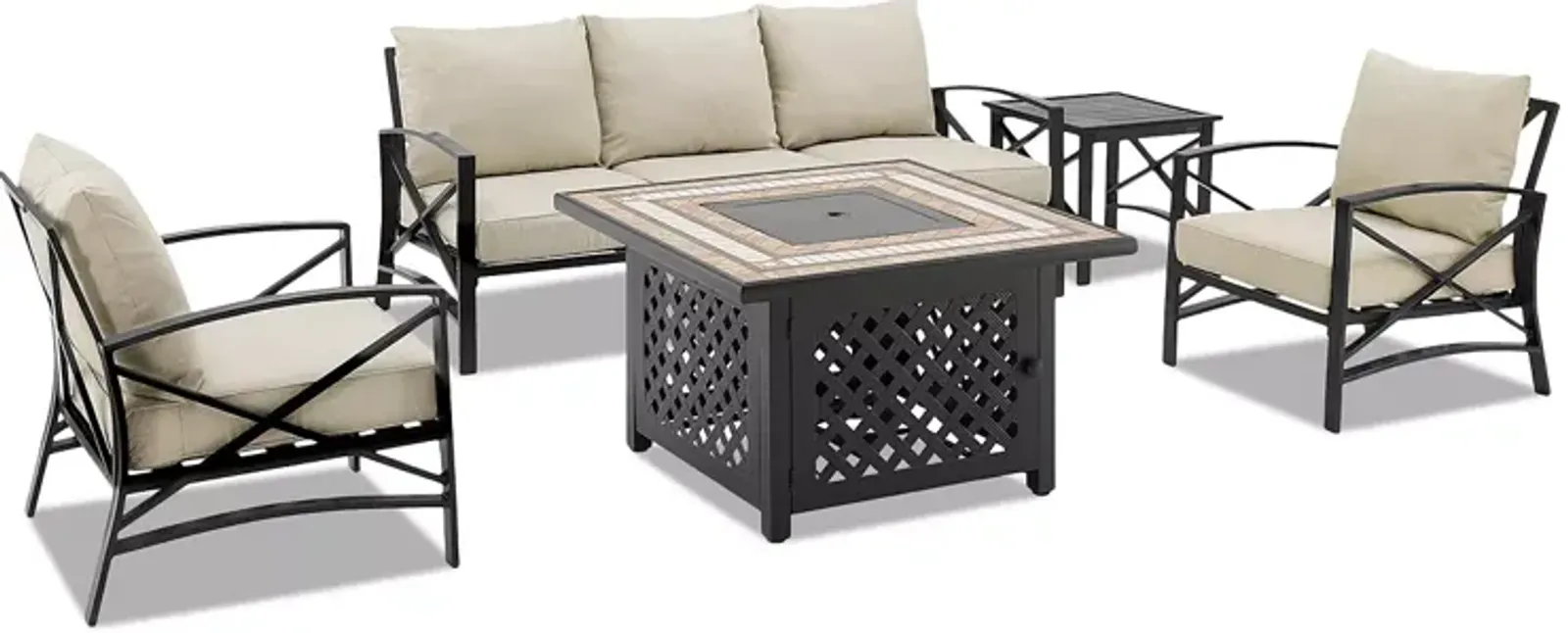 Sparrow & Wren Kaplan 5 Piece Outdoor Metal Sofa Set with Fire Table