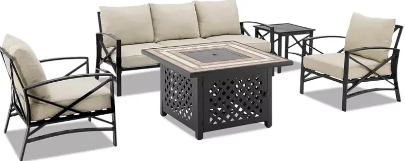 Sparrow & Wren Kaplan 5 Piece Outdoor Metal Sofa Set with Fire Table