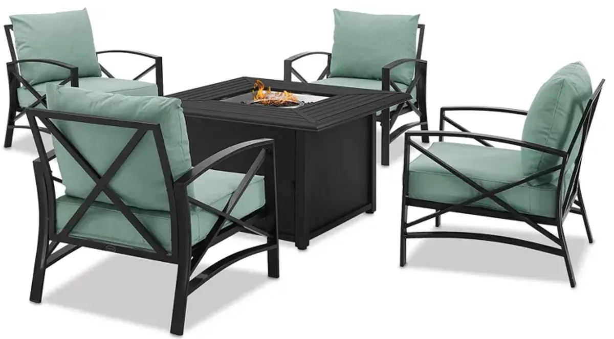 Sparrow & Wren Kaplan 5 Piece Outdoor Metal Conversation Set with Fire Table