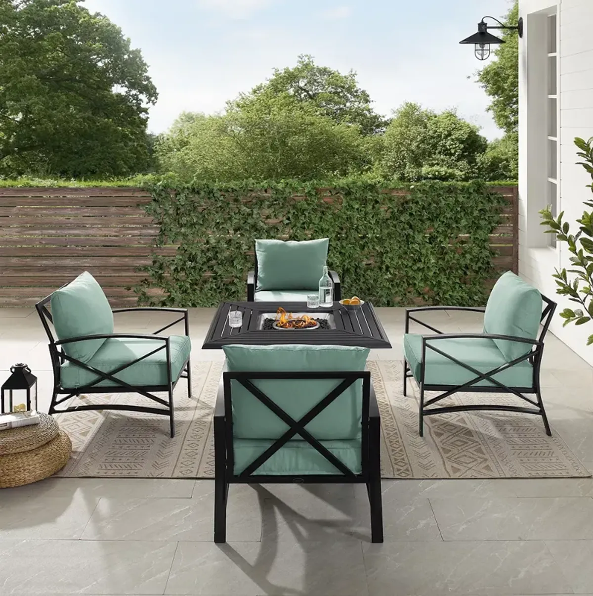 Sparrow & Wren Kaplan 5 Piece Outdoor Metal Conversation Set with Fire Table