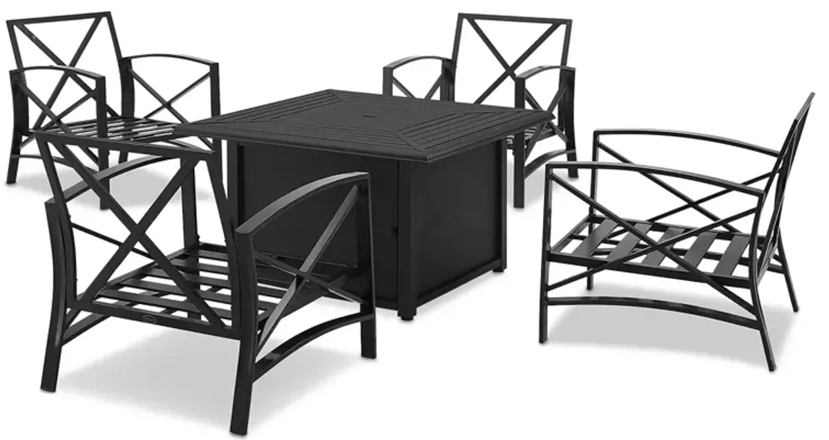 Sparrow & Wren Kaplan 5 Piece Outdoor Metal Conversation Set with Fire Table