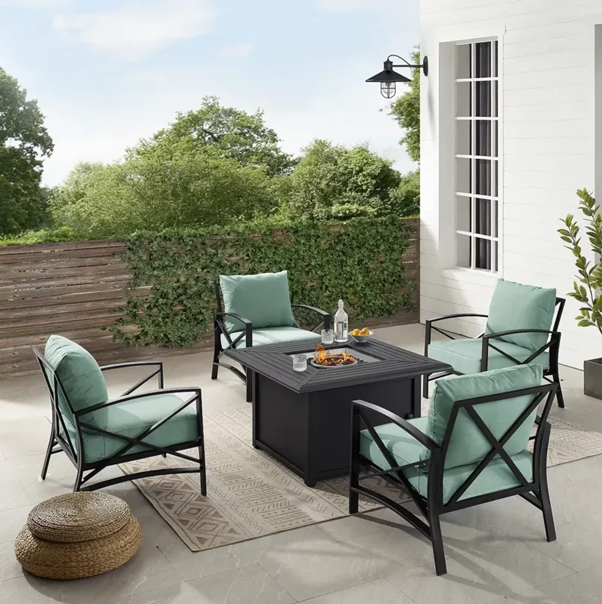 Sparrow & Wren Kaplan 5 Piece Outdoor Metal Conversation Set with Fire Table