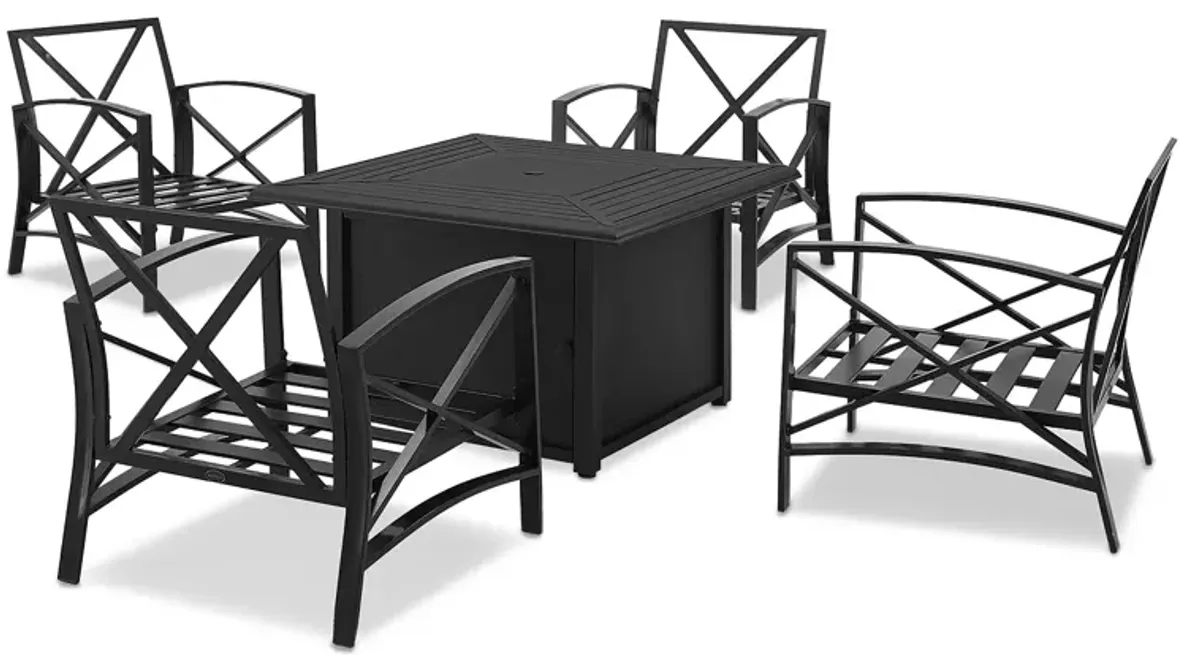 Sparrow & Wren Kaplan 5 Piece Outdoor Metal Conversation Set with Fire Table