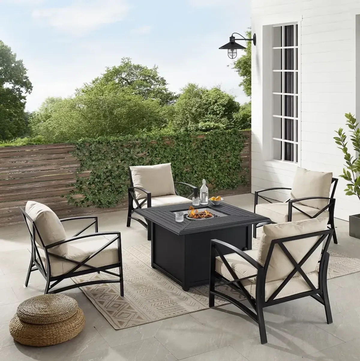 Sparrow & Wren Kaplan 5 Piece Outdoor Metal Conversation Set with Fire Table