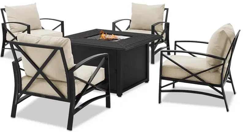 Sparrow & Wren Kaplan 5 Piece Outdoor Metal Conversation Set with Fire Table