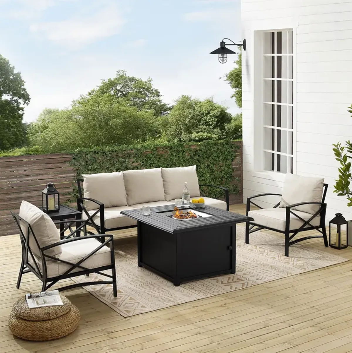 Sparrow & Wren Destin 5 Piece Outdoor Sofa Set with Fire Table