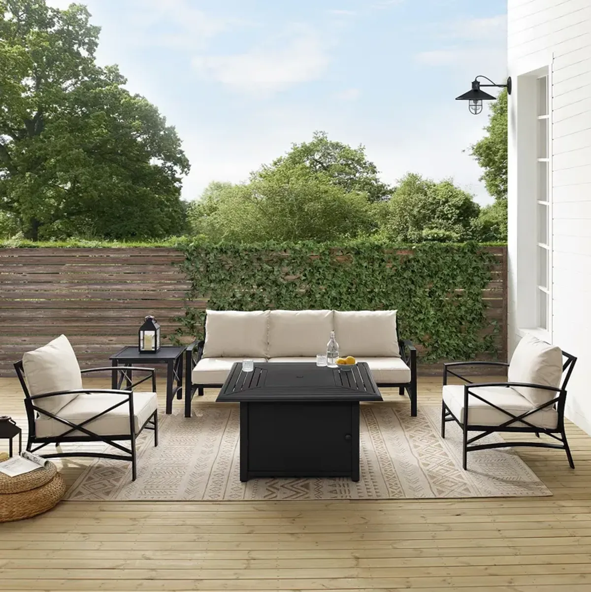 Sparrow & Wren Destin 5 Piece Outdoor Sofa Set with Fire Table