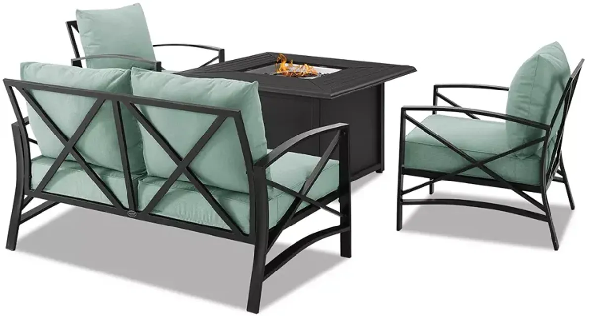 Sparrow & Wren Kaplan 4 Piece Outdoor Metal Conversation Set with Fire Table