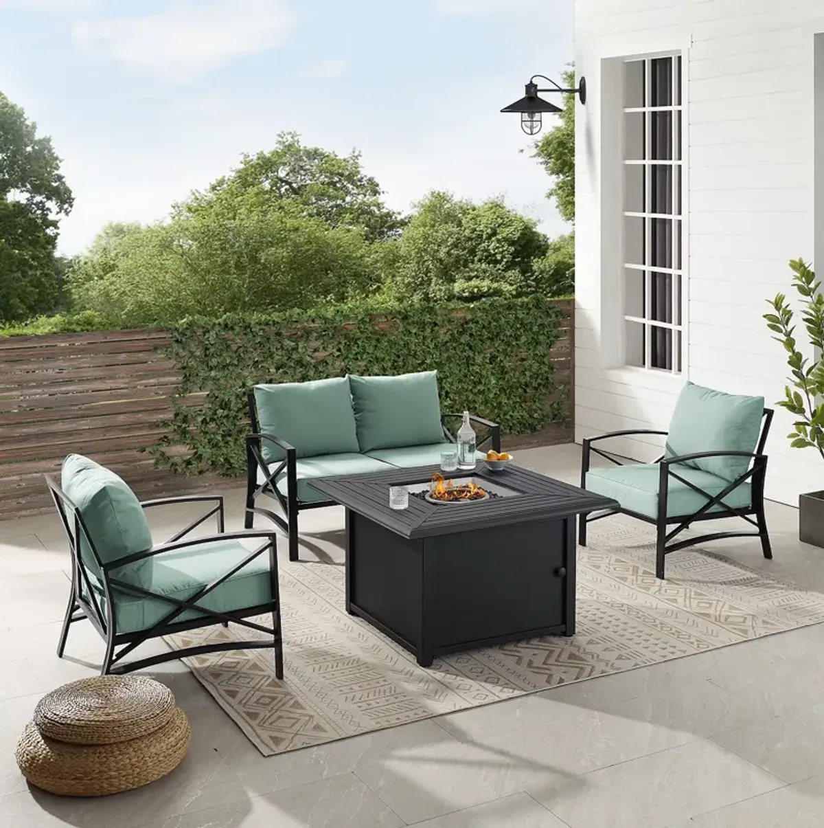 Sparrow & Wren Kaplan 4 Piece Outdoor Metal Conversation Set with Fire Table