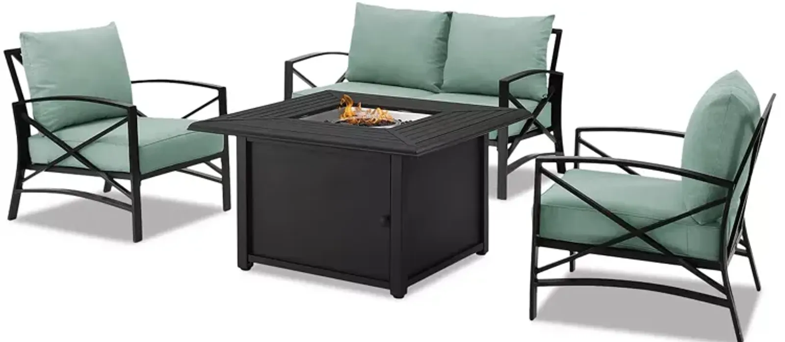 Sparrow & Wren Kaplan 4 Piece Outdoor Metal Conversation Set with Fire Table