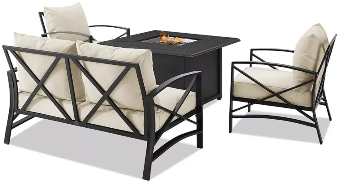 Sparrow & Wren Kaplan 4 Piece Outdoor Metal Conversation Set with Fire Table