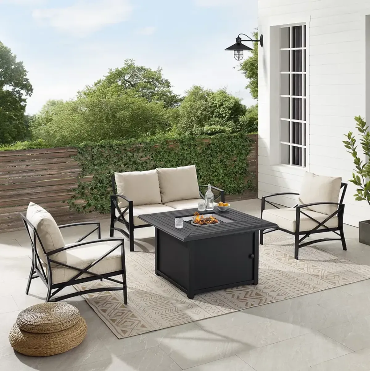 Sparrow & Wren Kaplan 4 Piece Outdoor Metal Conversation Set with Fire Table