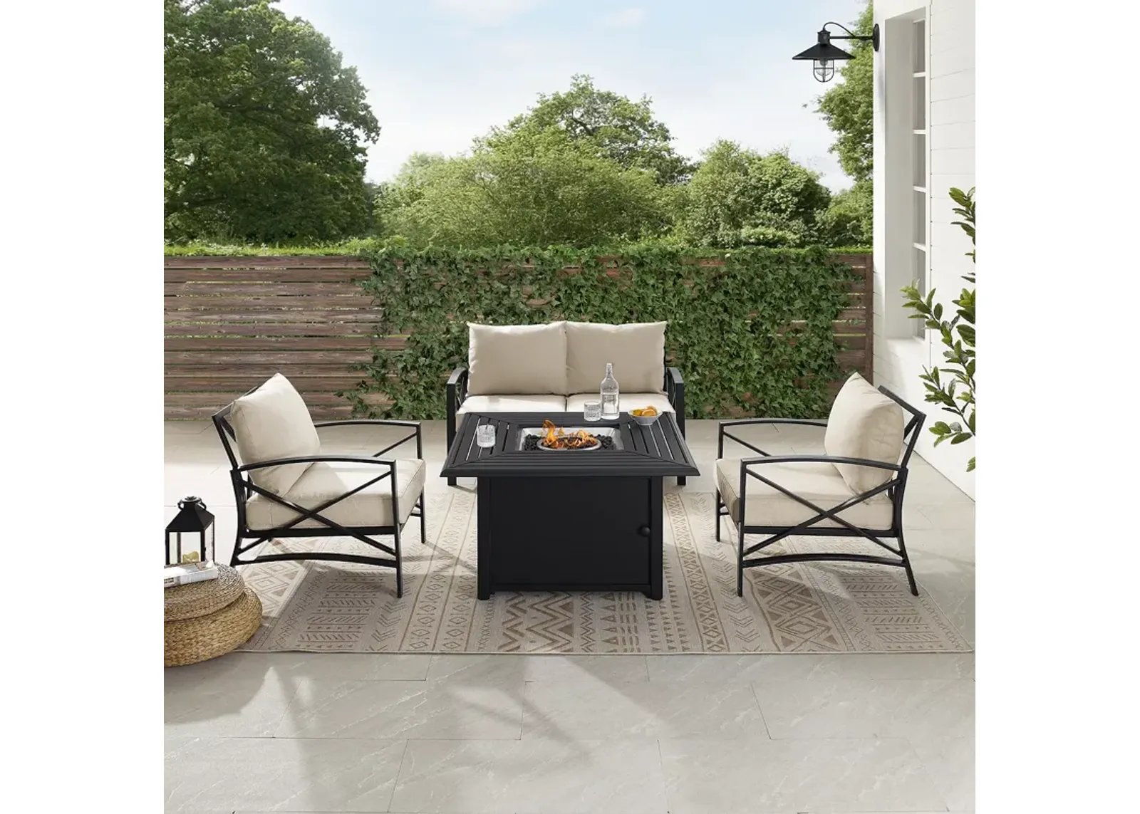 Sparrow & Wren Kaplan 4 Piece Outdoor Metal Conversation Set with Fire Table