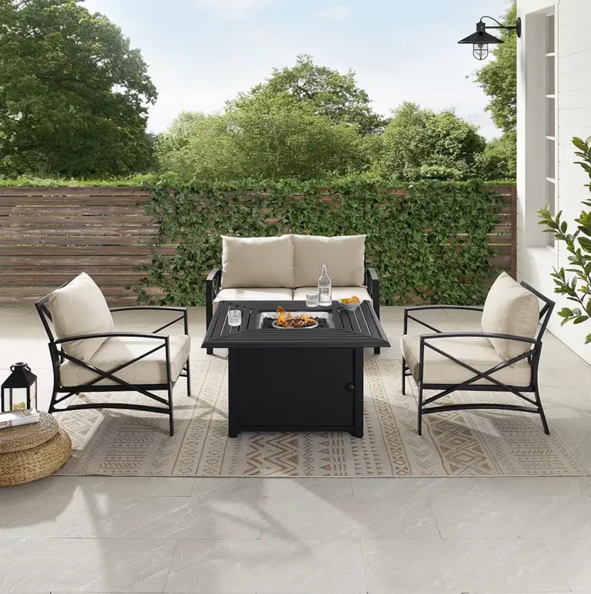 Sparrow & Wren Kaplan 4 Piece Outdoor Metal Conversation Set with Fire Table