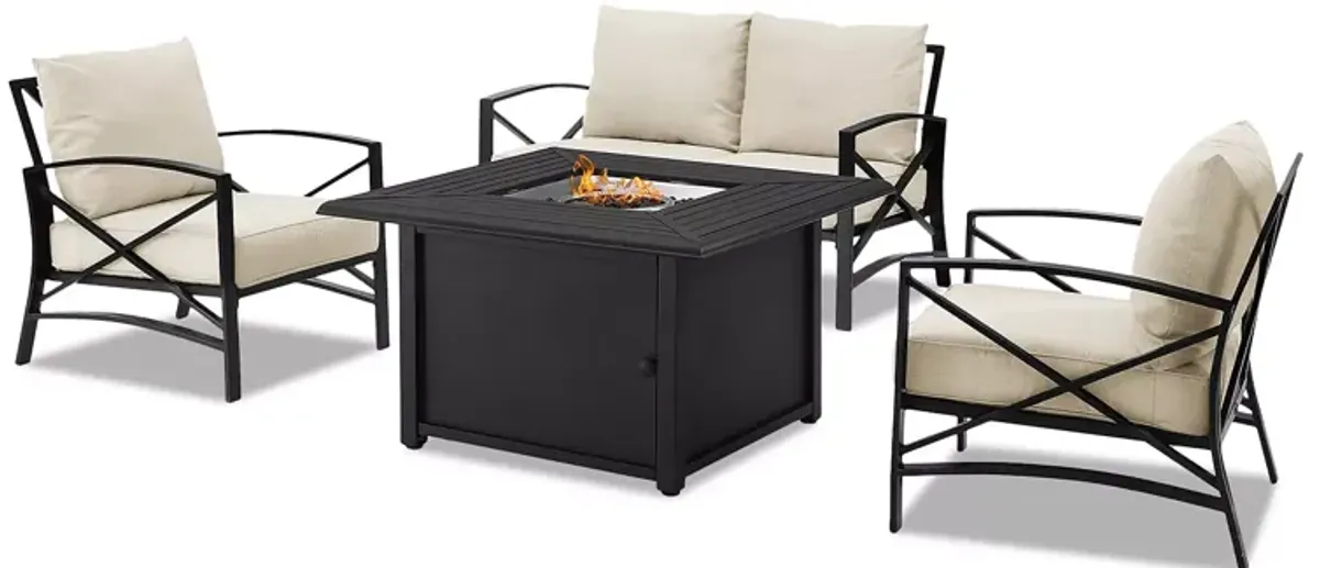 Sparrow & Wren Kaplan 4 Piece Outdoor Metal Conversation Set with Fire Table