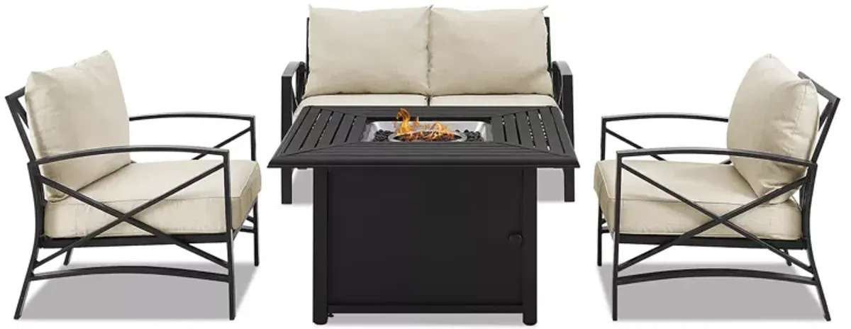 Sparrow & Wren Kaplan 4 Piece Outdoor Metal Conversation Set with Fire Table