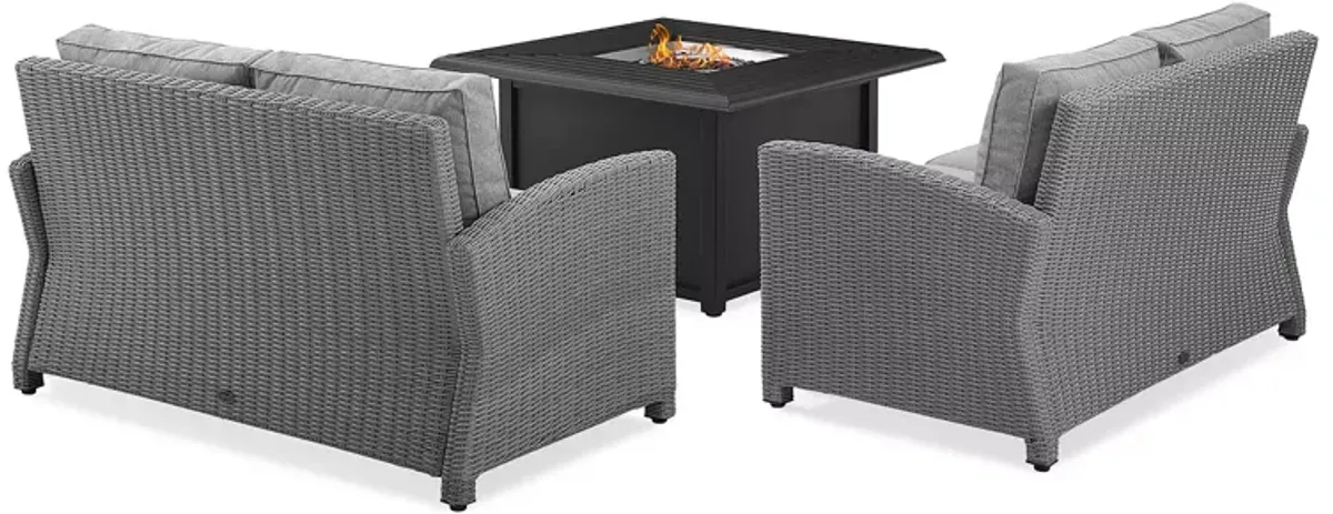 Sparrow & Wren Bradenton 3 Piece Outdoor Wicker Loveseat Set with Fire Table