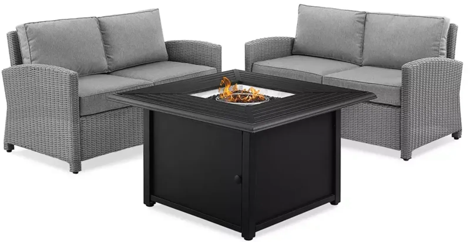 Sparrow & Wren Bradenton 3 Piece Outdoor Wicker Loveseat Set with Fire Table