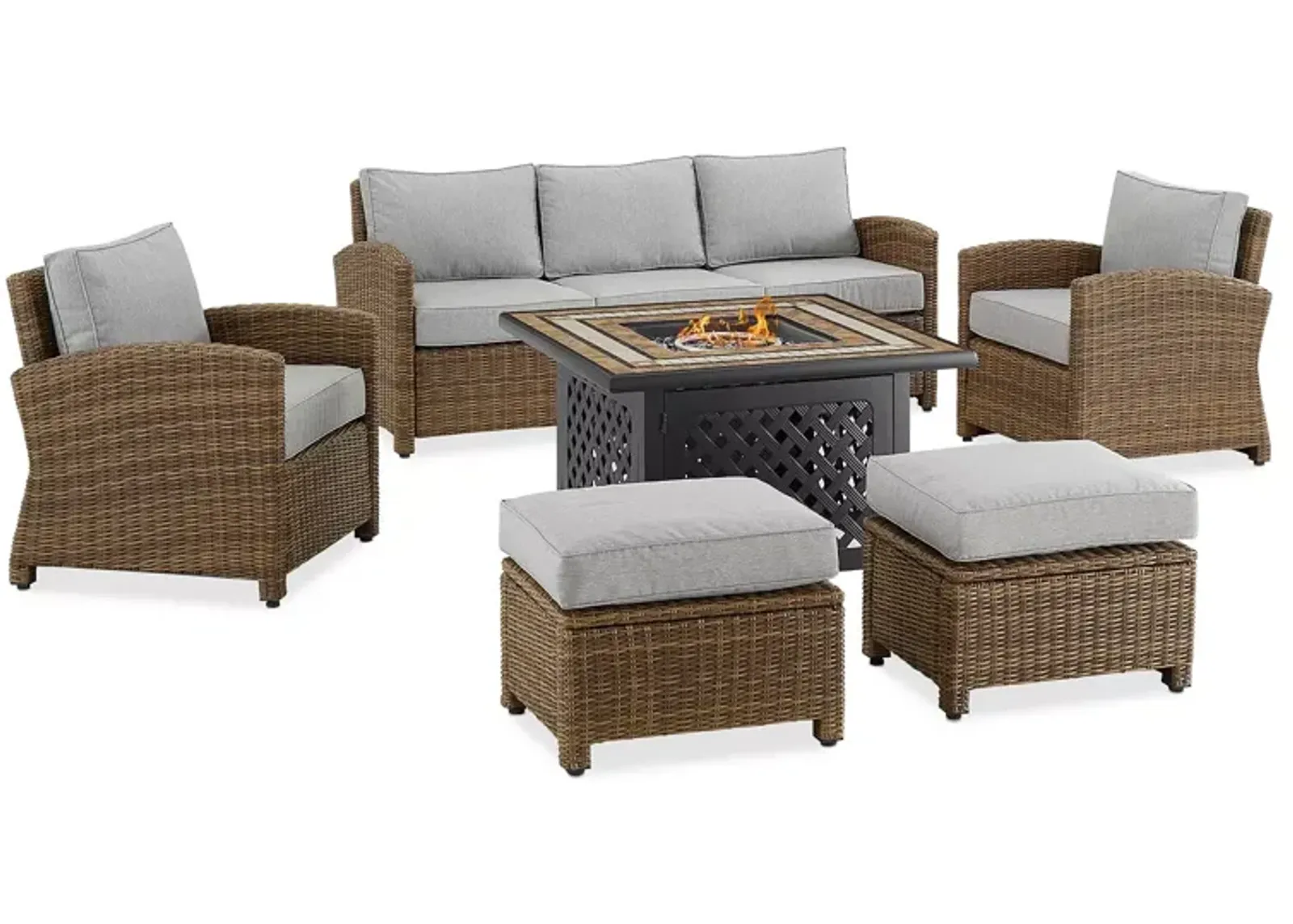 Sparrow & Wren Bradenton 6 Piece Outdoor Wicker Sofa Set with Fire Table