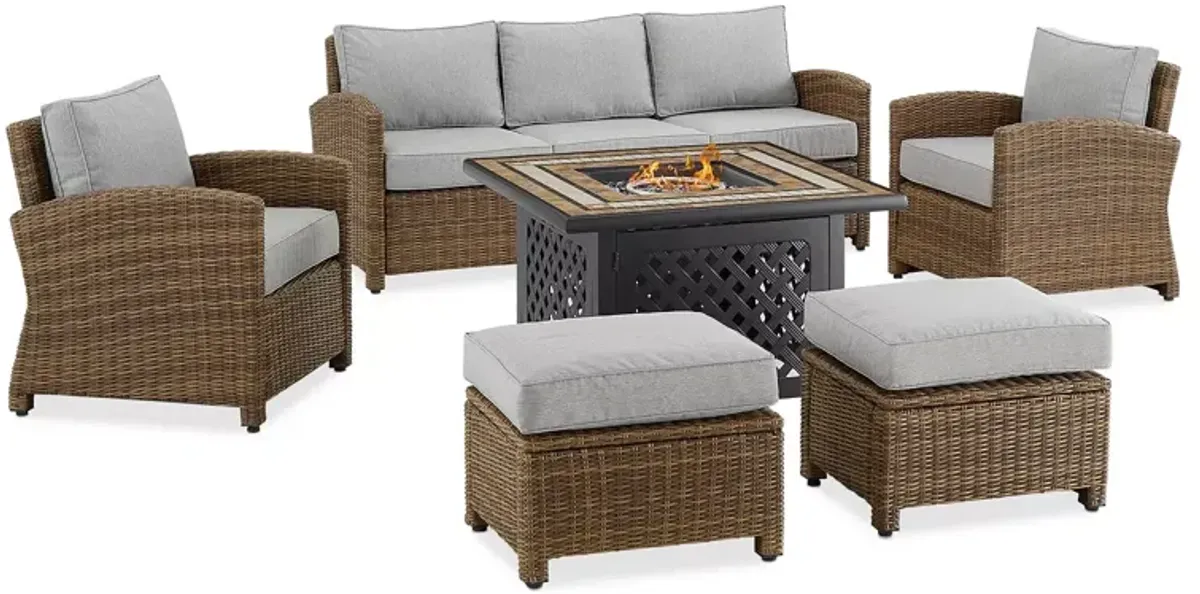 Sparrow & Wren Bradenton 6 Piece Outdoor Wicker Sofa Set with Fire Table