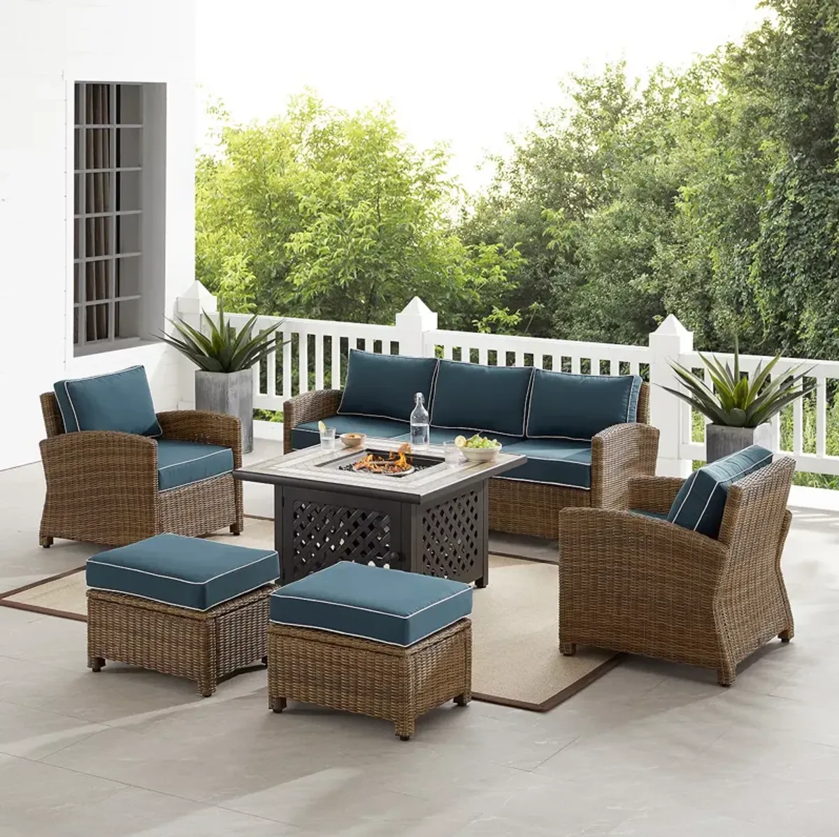 Sparrow & Wren Bradenton 6 Piece Outdoor Wicker Sofa Set with Fire Table