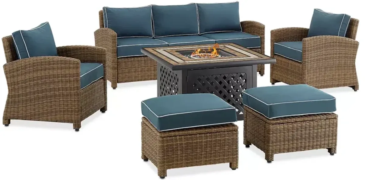 Sparrow & Wren Bradenton 6 Piece Outdoor Wicker Sofa Set with Fire Table