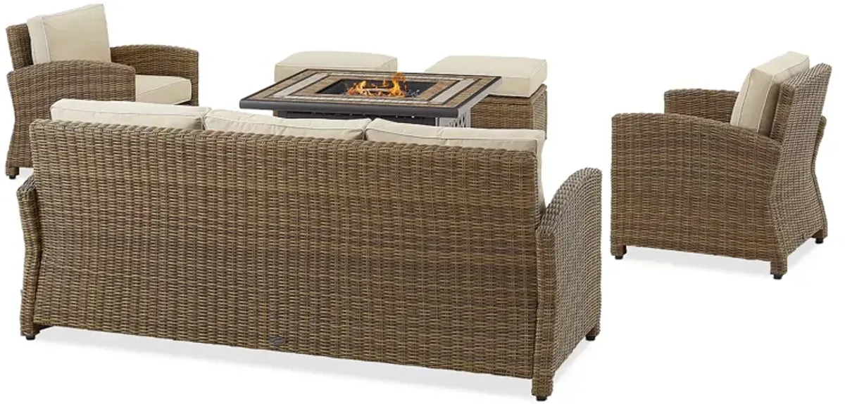 Sparrow & Wren Bradenton 6 Piece Outdoor Wicker Sofa Set with Fire Table