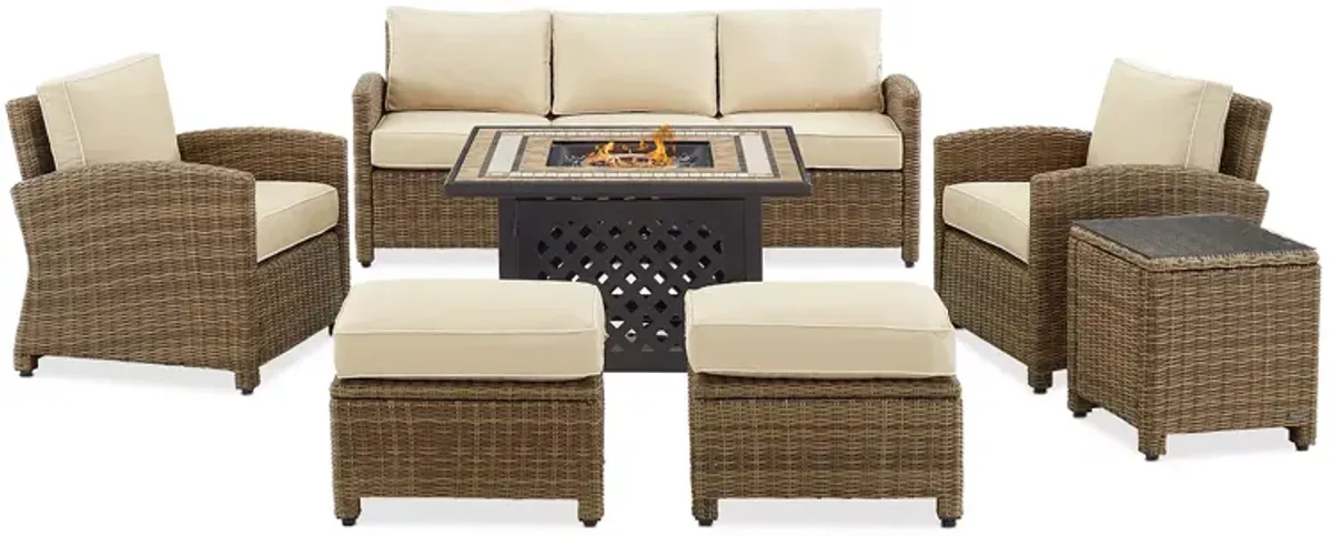 Sparrow & Wren Bradenton 6 Piece Outdoor Wicker Sofa Set with Fire Table