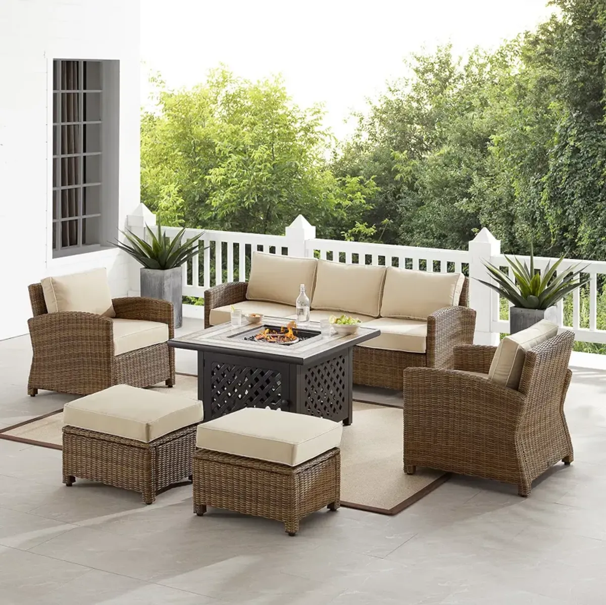 Sparrow & Wren Bradenton 6 Piece Outdoor Wicker Sofa Set with Fire Table