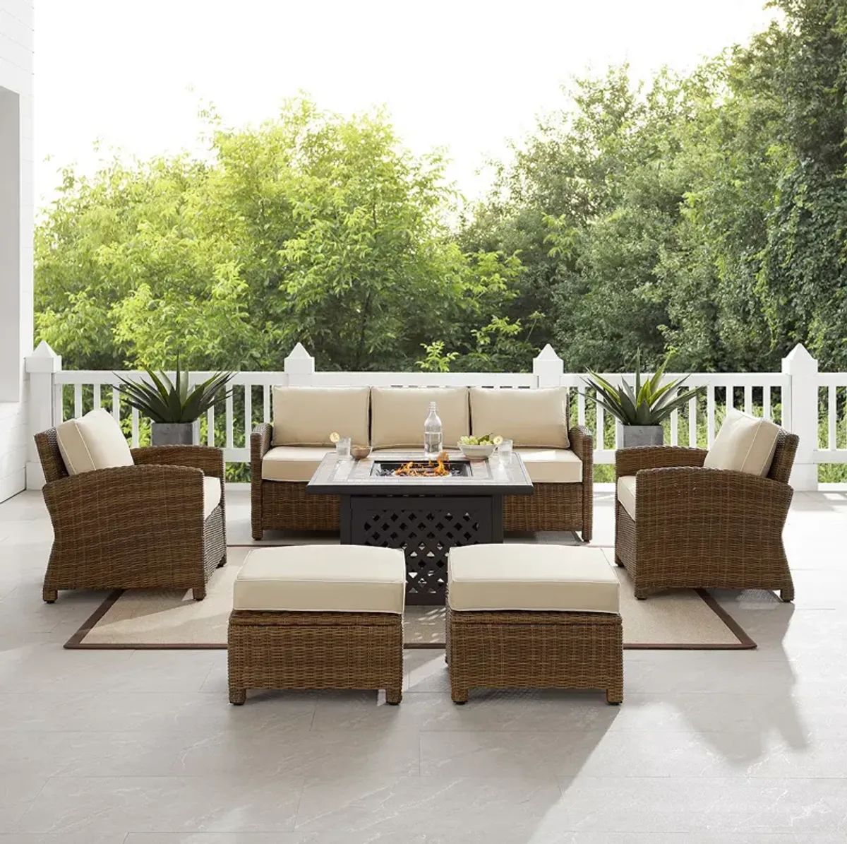 Sparrow & Wren Bradenton 6 Piece Outdoor Wicker Sofa Set with Fire Table