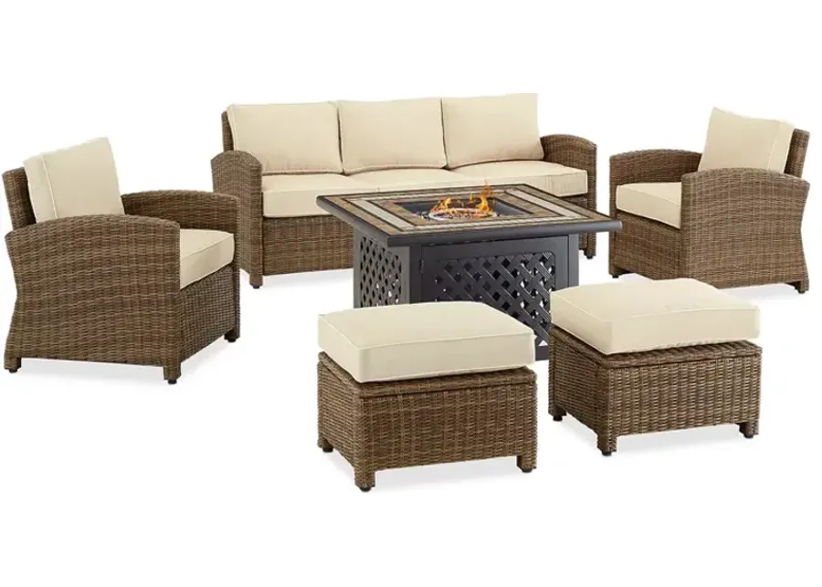 Sparrow & Wren Bradenton 6 Piece Outdoor Wicker Sofa Set with Fire Table