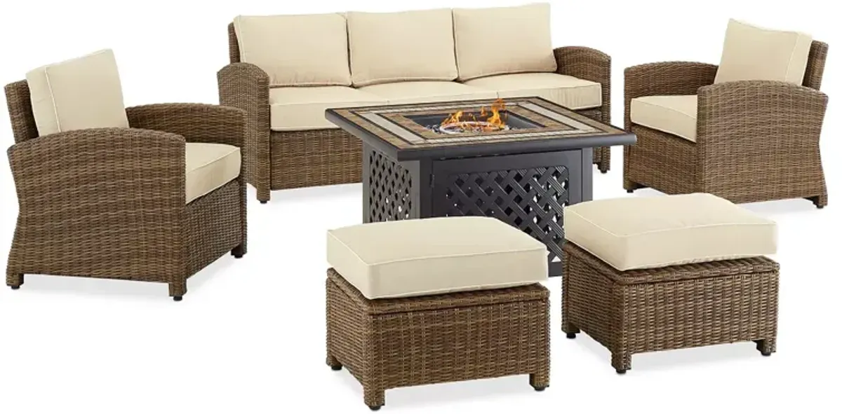 Sparrow & Wren Bradenton 6 Piece Outdoor Wicker Sofa Set with Fire Table