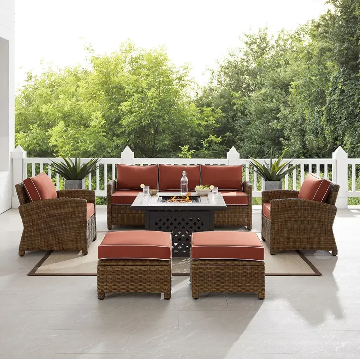 Sparrow & Wren Bradenton 6 Piece Outdoor Wicker Sofa Set with Fire Table