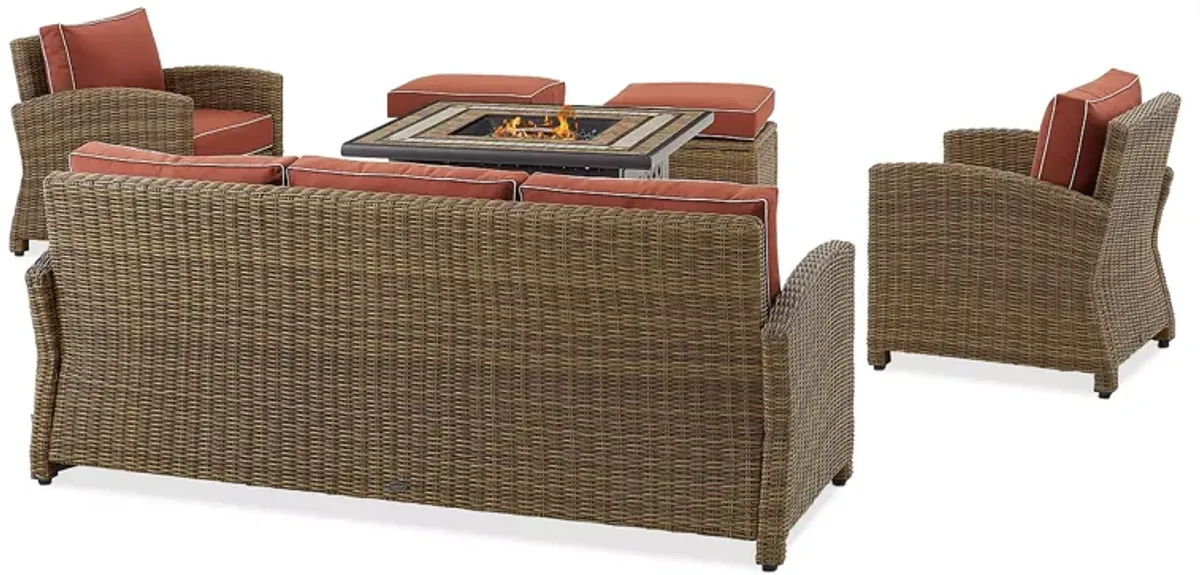 Sparrow & Wren Bradenton 6 Piece Outdoor Wicker Sofa Set with Fire Table