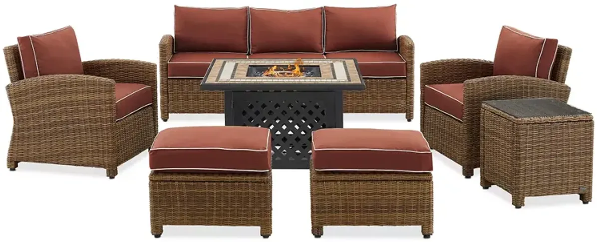 Sparrow & Wren Bradenton 6 Piece Outdoor Wicker Sofa Set with Fire Table