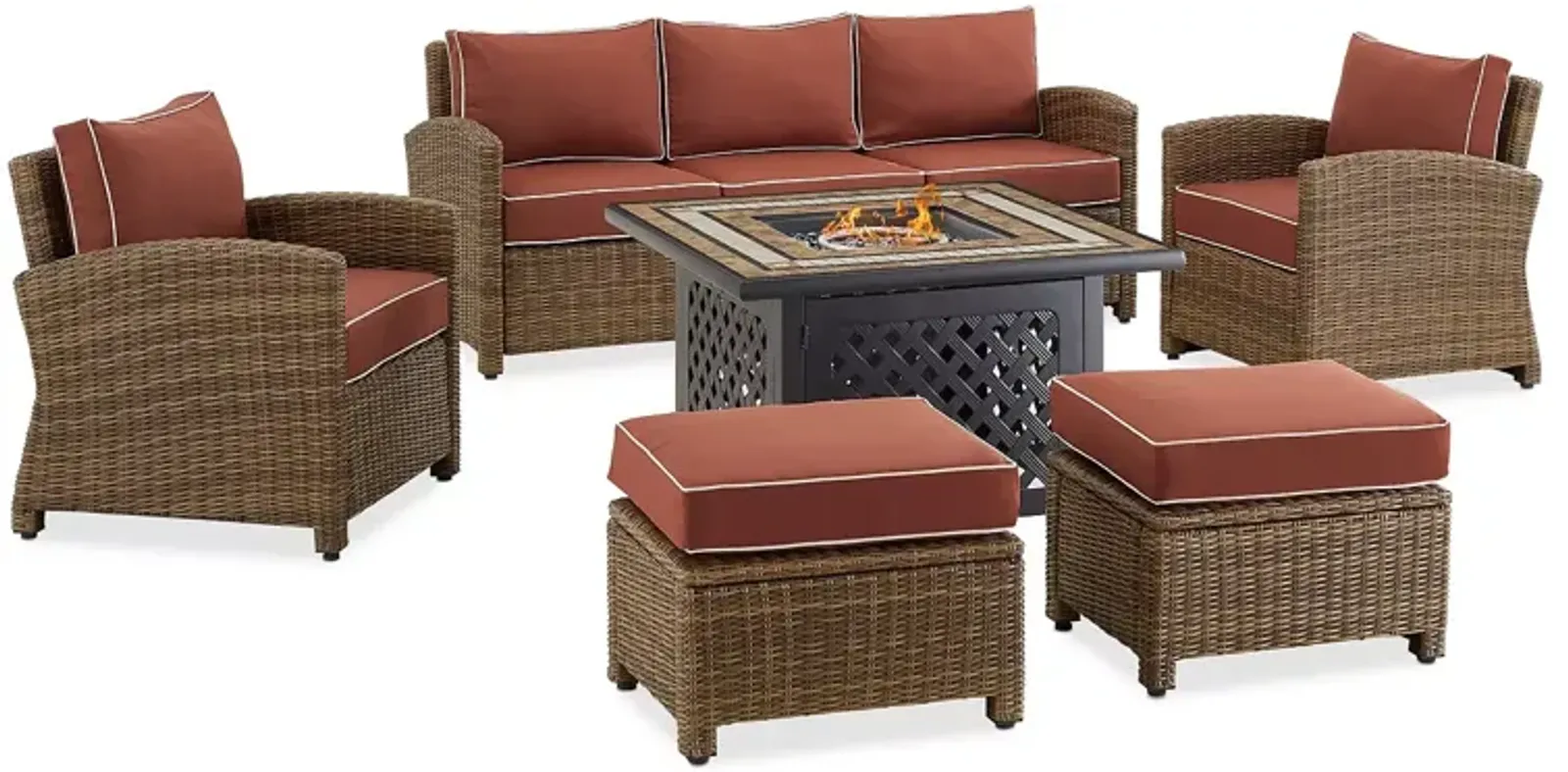 Sparrow & Wren Bradenton 6 Piece Outdoor Wicker Sofa Set with Fire Table