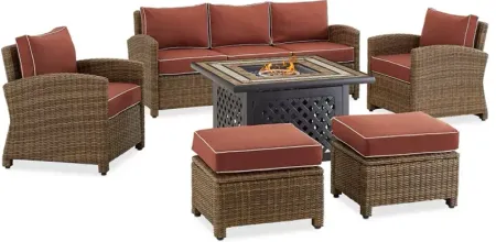 Sparrow & Wren Bradenton 6 Piece Outdoor Wicker Sofa Set with Fire Table