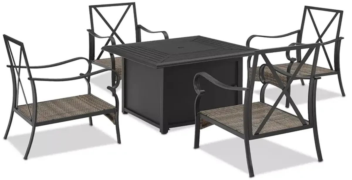 Sparrow & Wren Dahlia 5 Piece Outdoor Metal Conversation Set with Fire Table